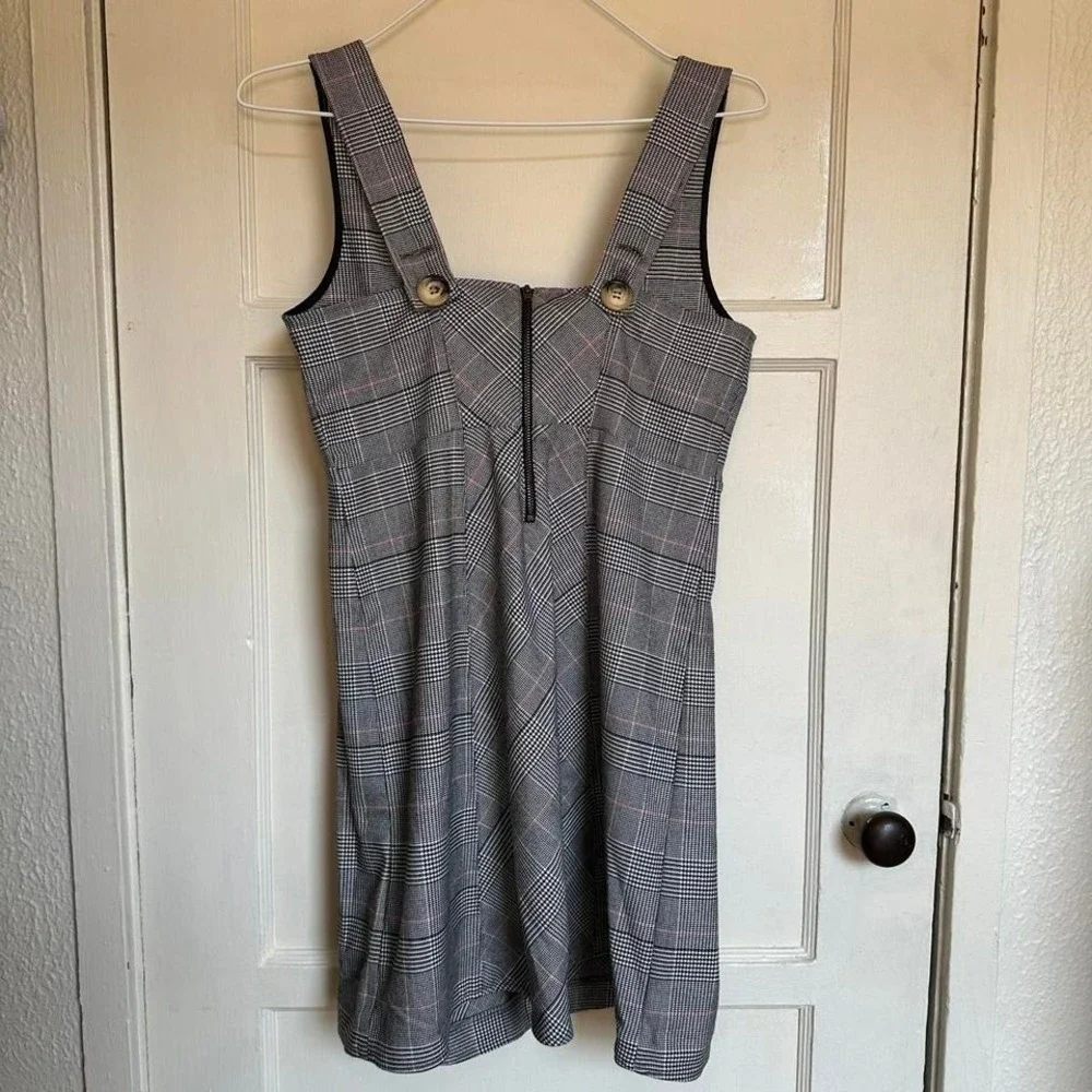 Free People plaid pinafore-style dress with‎ button detail